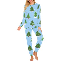 Christmas Trees on Pastel Blue Background Women's All Over Print Pajama Set