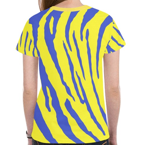 Tiger Stripes Yellow Blue New All Over Print T-shirt for Women (Model T45)