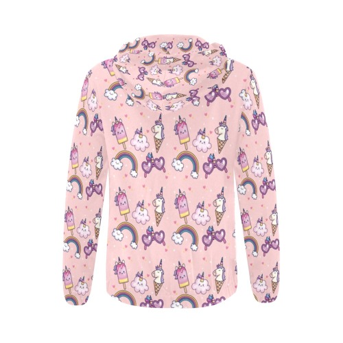 Pink unicorn rainbow All Over Print Full Zip Hoodie for Women (Model H14)