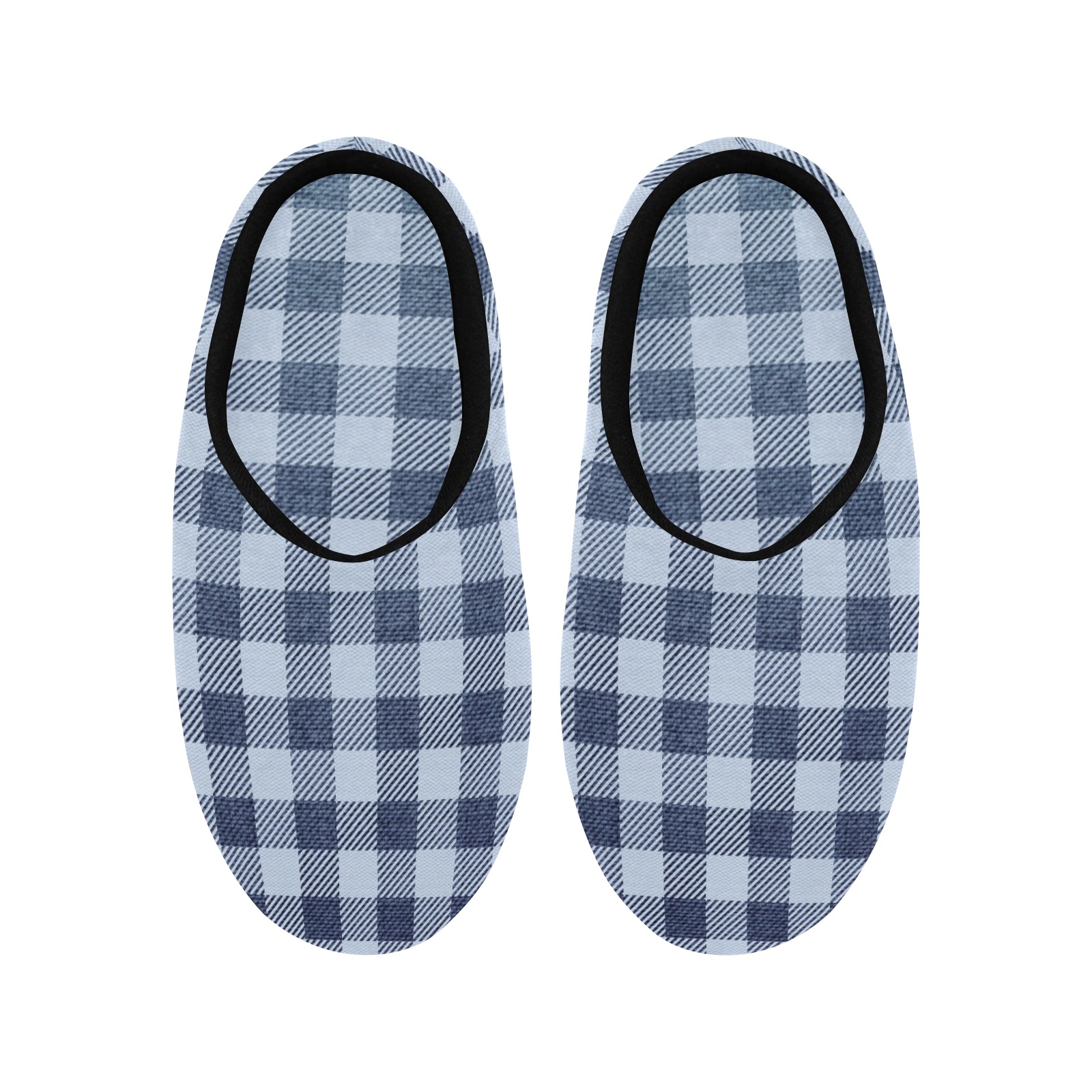 Pastel Blue Plaid Men's Non-Slip Cotton Slippers (Model 0602)