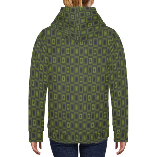 Green blocks Women's Long Sleeve Fleece Hoodie (Model H55)