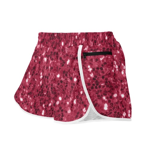 Magenta dark pink red faux sparkles glitter Women's Sports Shorts (Model L61)