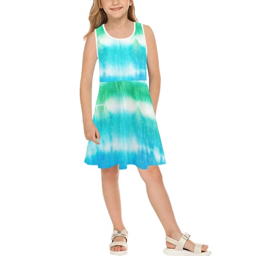 Tie Dye Aqua Girls' Sleeveless Sundress (Model D56)