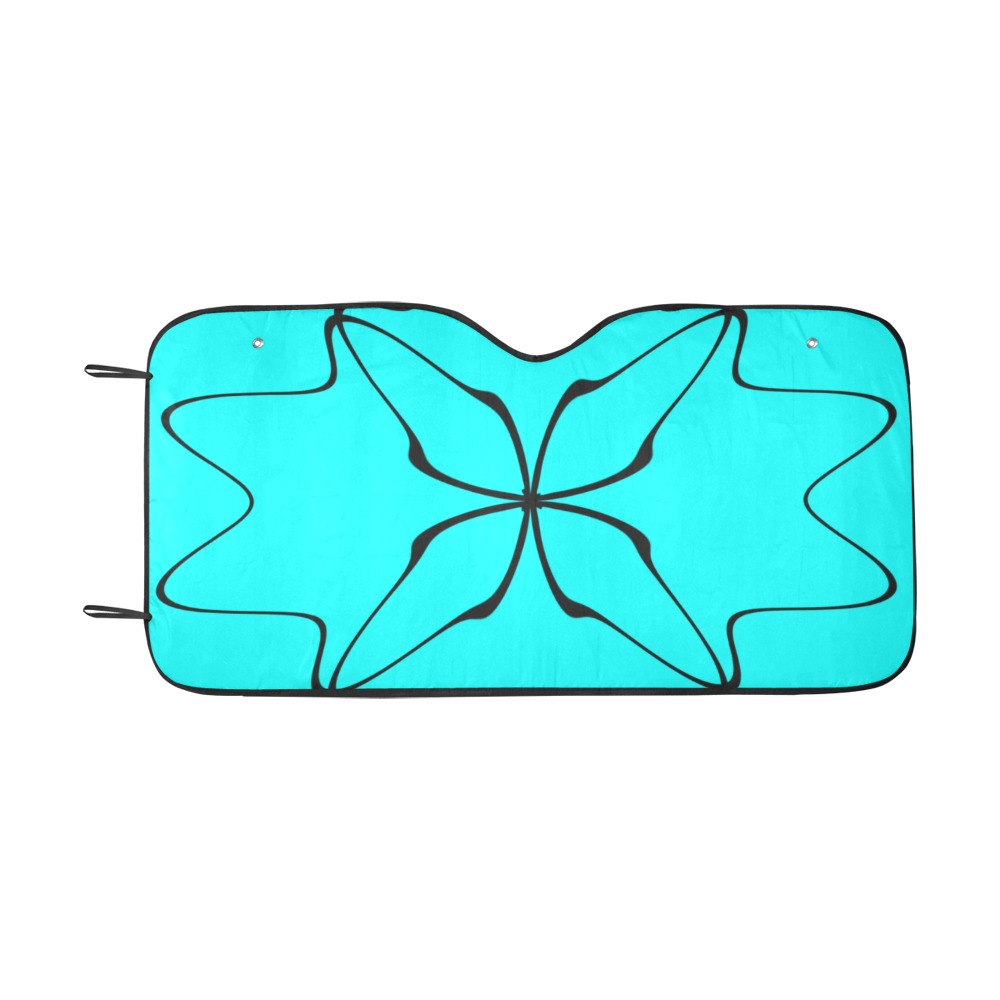 Black InterlockingCircles Starred Aqua Car Sun Shade 55"x30" ID D6345672