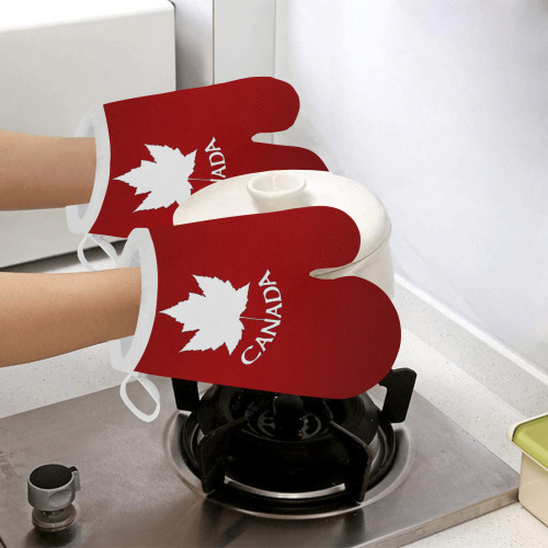 Canada Maple Leaf Souvenir Linen Oven Mitt (Two Pieces)