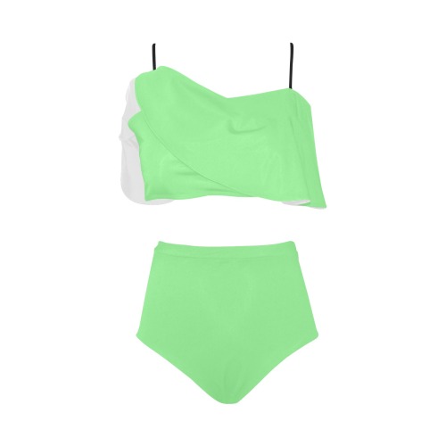 color pale green High Waisted Ruffle Bikini Set (Model S13)