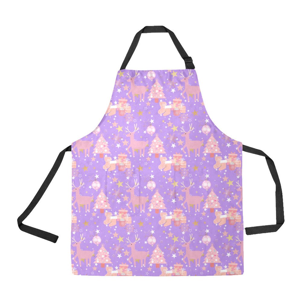 Pink and Purple and Gold Christmas Design All Over Print Apron