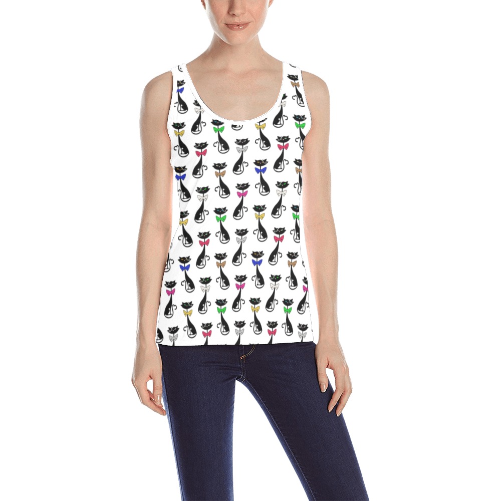 Black Cats Wearing Bow Ties All Over Print Tank Top for Women (Model T43)