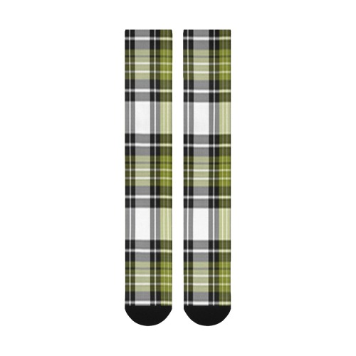 Olive Green Black Plaid Over-The-Calf Socks