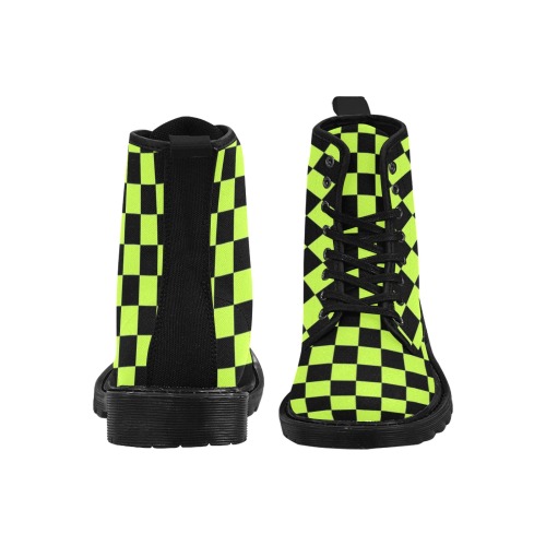 Lime Green and Black Squares Martin Boots for Men (Black) (Model 1203H)