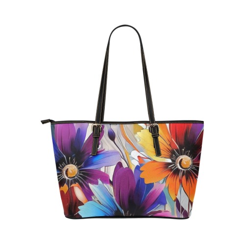 Floral Tote Leather Tote Bag/Large (Model 1651)