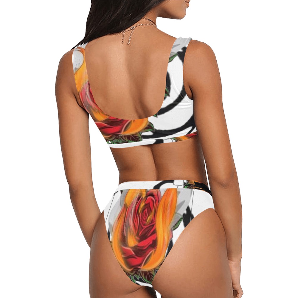Aromatherapy Apparel High-waist bikini White Sport Top & High-Waisted Bikini Swimsuit (Model S07)
