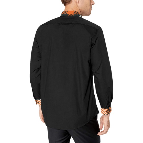 Brown Black Orange Plaid Casual Dress Shirt Men's All Over Print Casual Dress Shirt (Model T61)