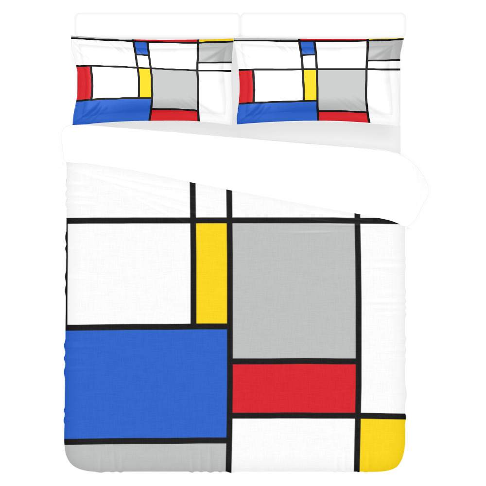 Geometric Retro Mondrian Style Color Composition 3-Piece Bedding Set