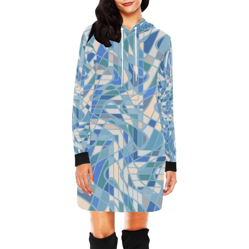 Urbane Blue and Gray Abstract All Over Print Hoodie Mini Dress (Model H27)