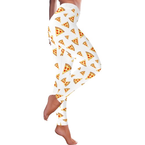 Cool and fun pizza slices pattern on white Women's Low Rise Leggings (Invisible Stitch) (Model L05)