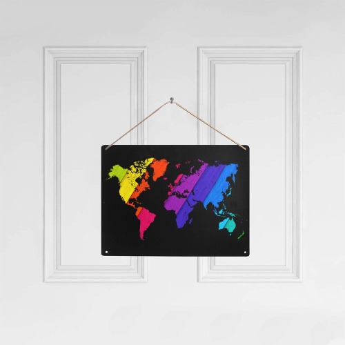 world map rainbow love Metal Tin Sign 16"x12"