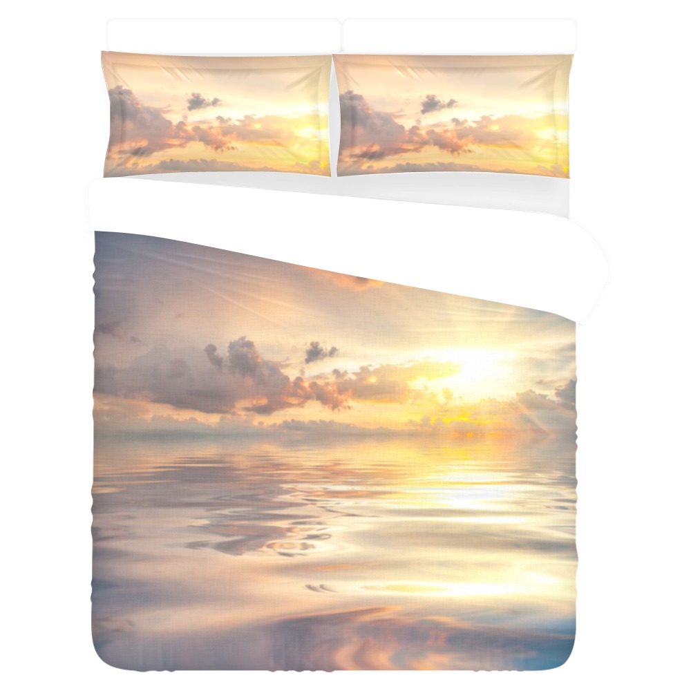 Beautiful sunset over sea with reflection in water, majestic clouds in the sky bed set 3-Piece Bedding Set