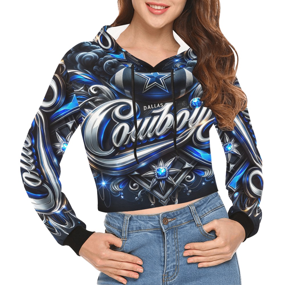 Dallas Cowboys - All Over Print Crop Hoodie for Women (Model H22)