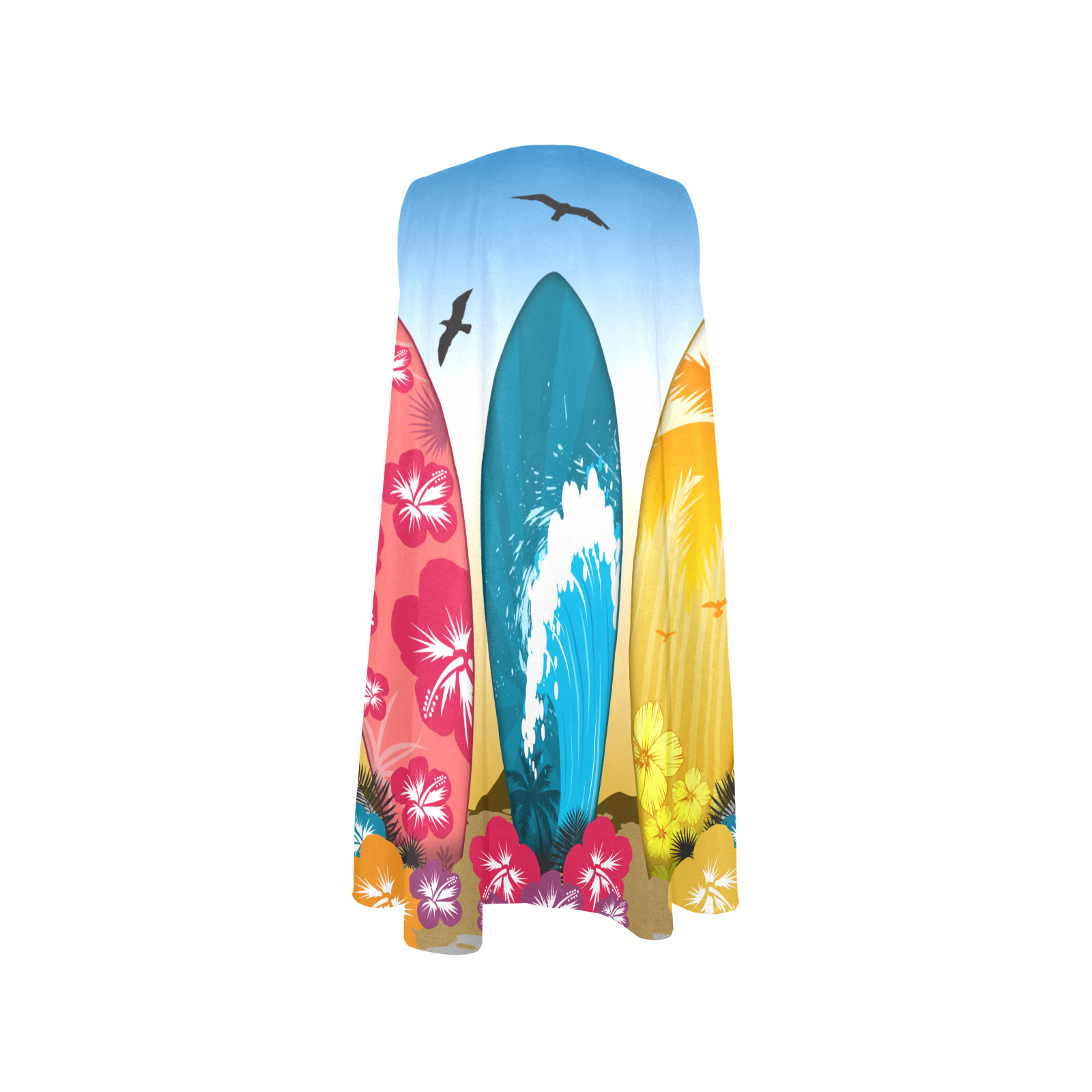 Surfboard Beach Sleeveless A-Line Pocket Dress (Model D57)