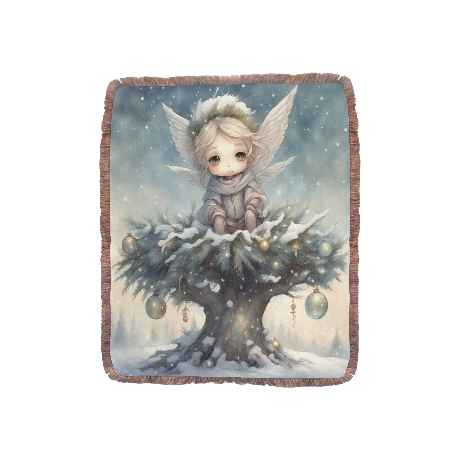 Little Christmas Angel Ultra-Soft Fringe Blanket 40"x50" (Mixed Green)
