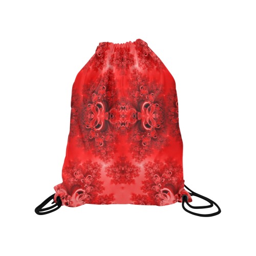 Fiery Red Rose Garden Frost Fractal Medium Drawstring Bag Model 1604 (Twin Sides) 13.8"(W) * 18.1"(H)