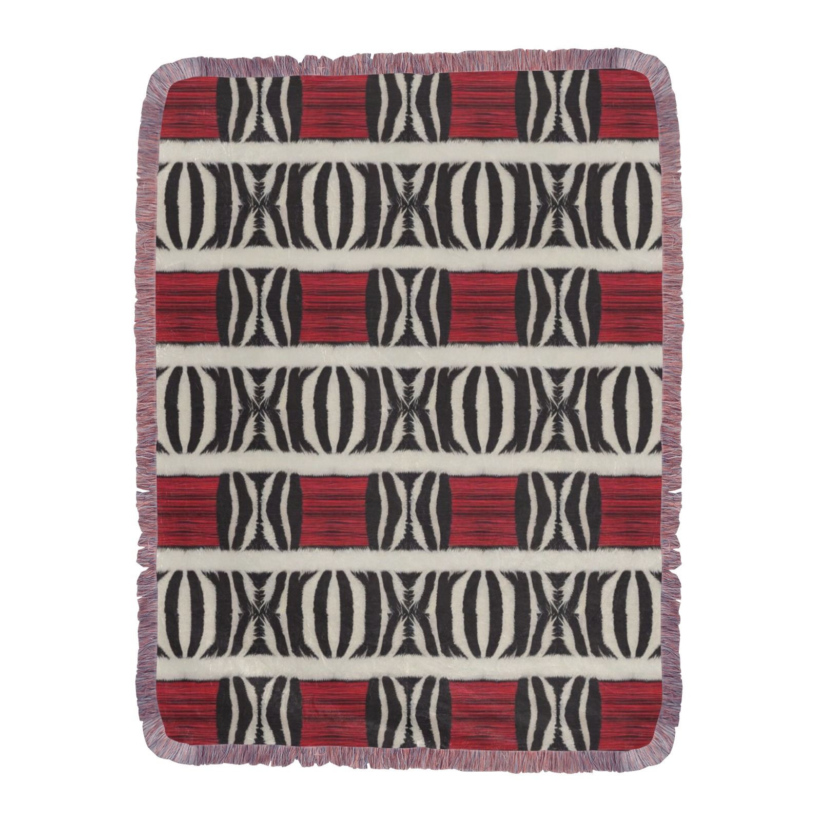 repeating pattern black and white zebra print with red Ultra-Soft Fringe Blanket 60"x80" (Mixed Pink)