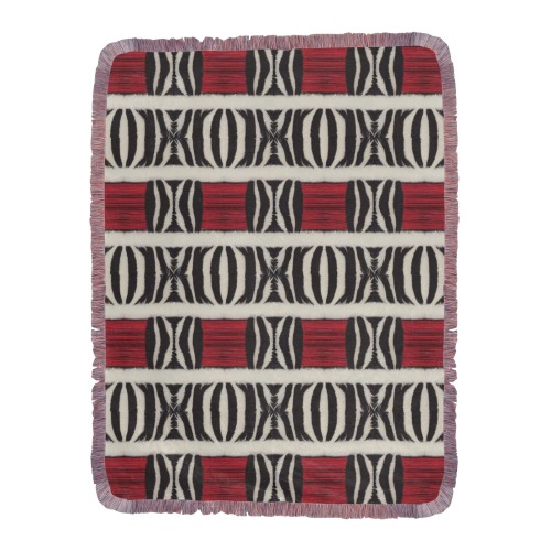 repeating pattern black and white zebra print with red Ultra-Soft Fringe Blanket 60"x80" (Mixed Pink)