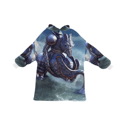 Fantasy robotic knight on a mechanical sea-horse Blanket Hoodie for Men
