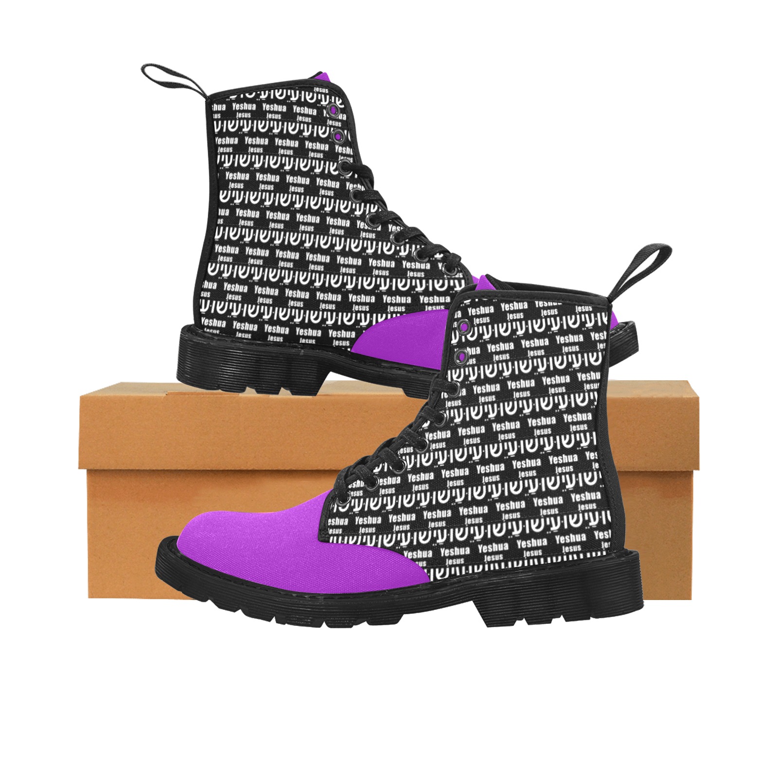 Yeshua Purple Top Boots Women Martin Boots for Women (Black) (Model 1203H)