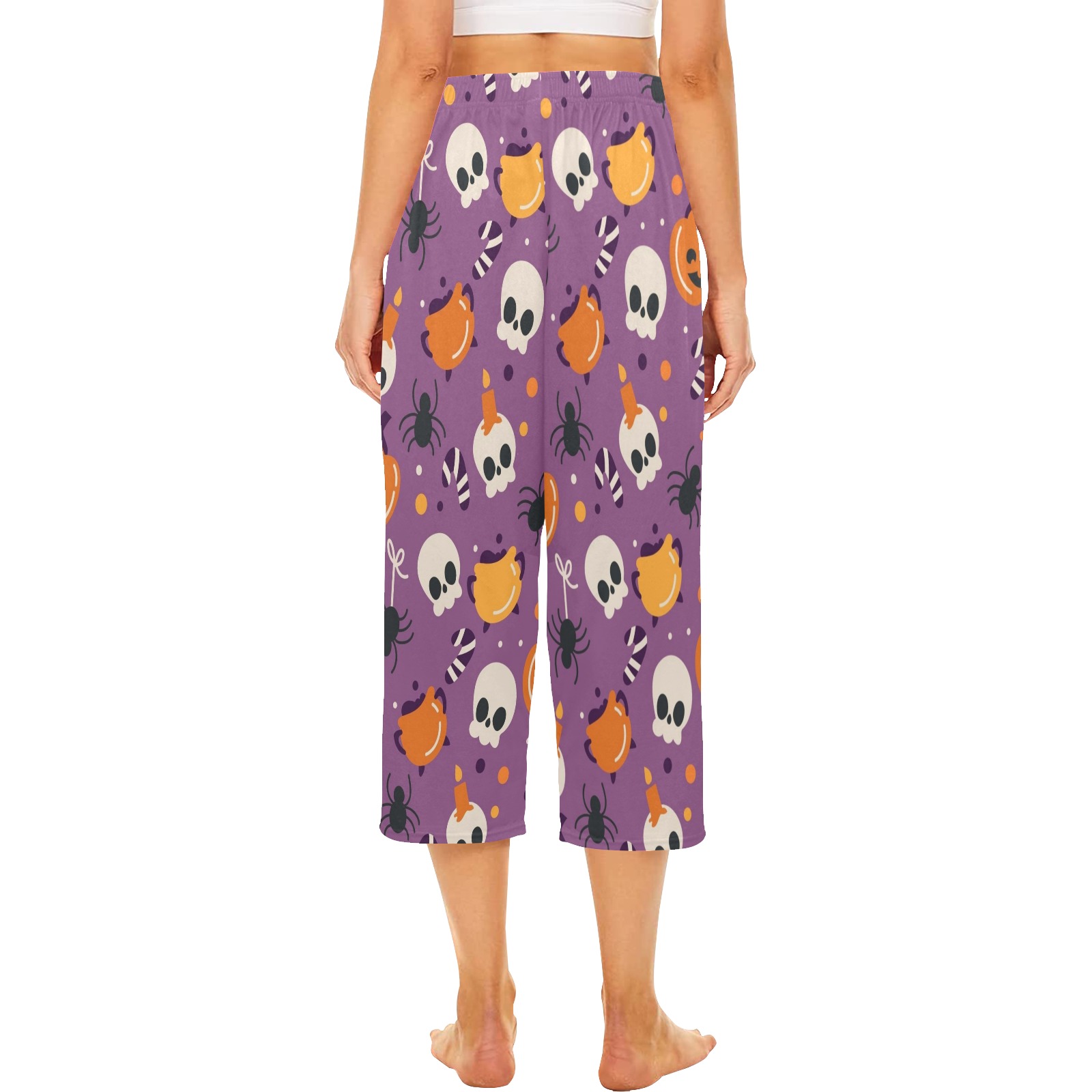 Halloween Purple Cropped Pajama Pants (Model L66)