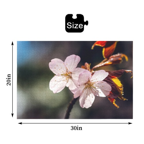 Two beautiful sakura Japanese cherry blossoms. 1000-Piece Wooden Jigsaw Puzzle (Horizontal)