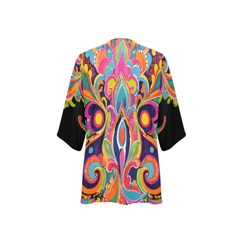Abstract Retro Hippie Paisley Floral Women's Kimono Chiffon Cover Ups (Model H51)