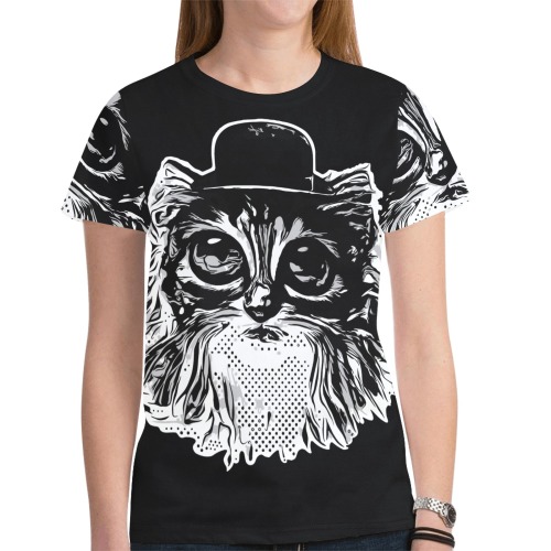 Caricature of a Cute Wide Eyed Kitten New All Over Print T-shirt for Women (Model T45)