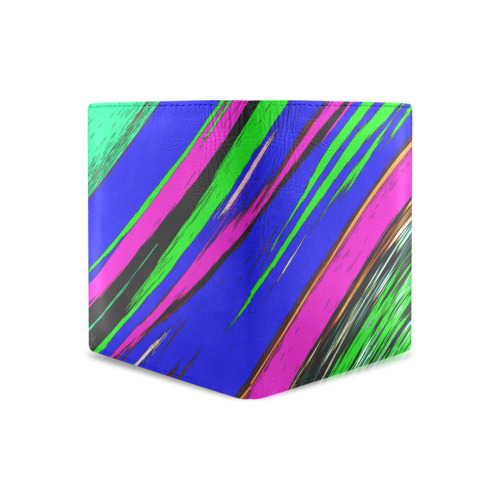 Diagonal Green Blue Purple And Black Abstract Art Men's Leather Wallet (Model 1612)