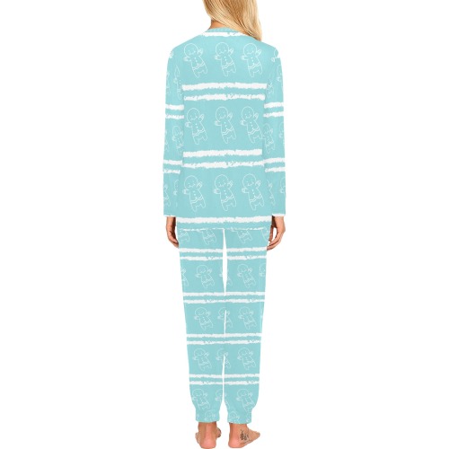 Merry Christmas Light Blue Gingerbread Man Women's All Over Print Pajama Set