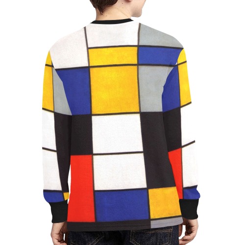 Composition A by Piet Mondrian Kids' Rib Cuff Long Sleeve T-shirt (Model T64)