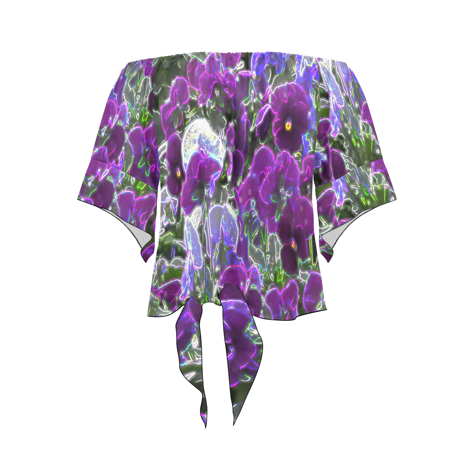 Field Of Purple Flowers 8420 Off Shoulder Knot Front Blouse (Model T71)