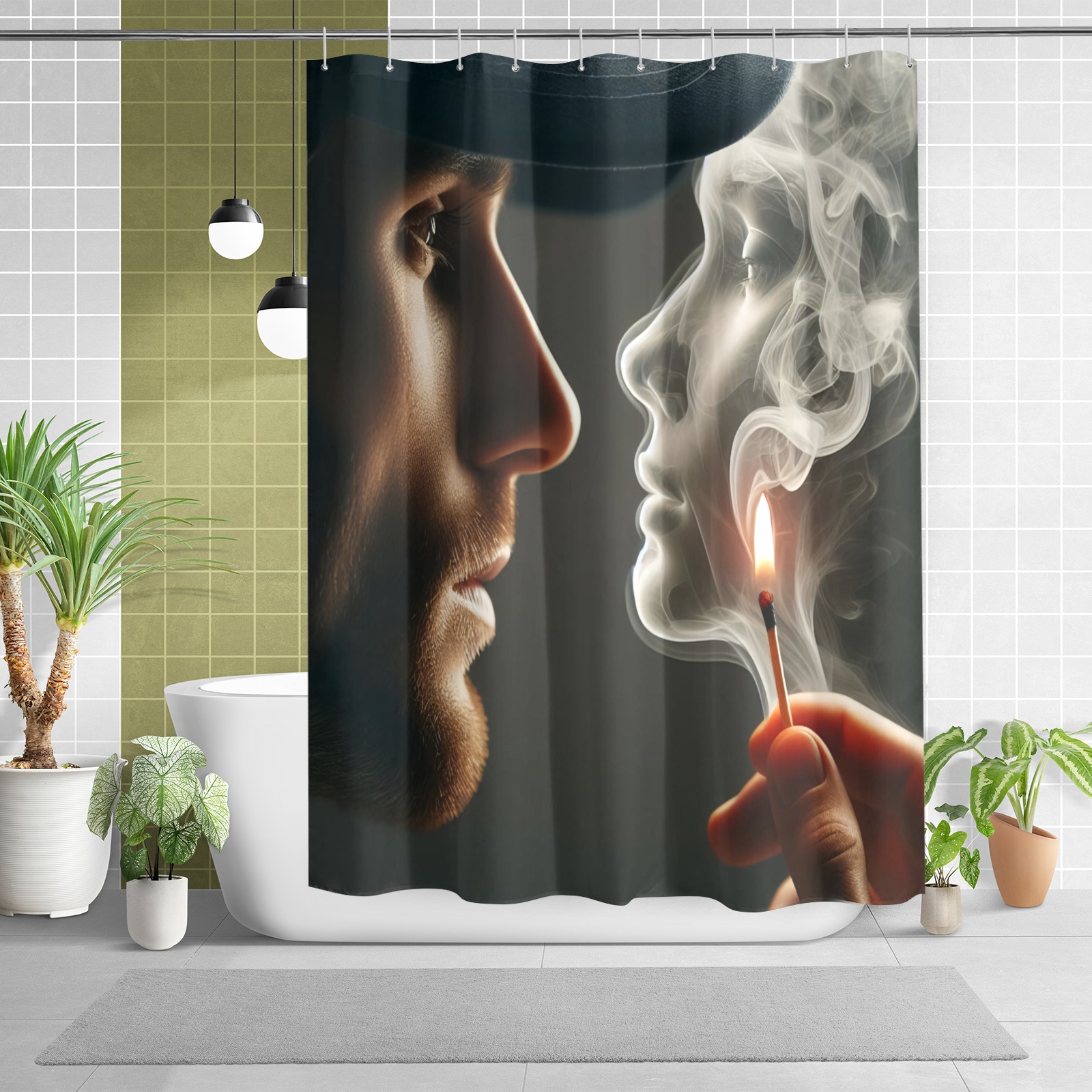 Man's love in smoke - Caucasian Shower Curtain 69"x70"