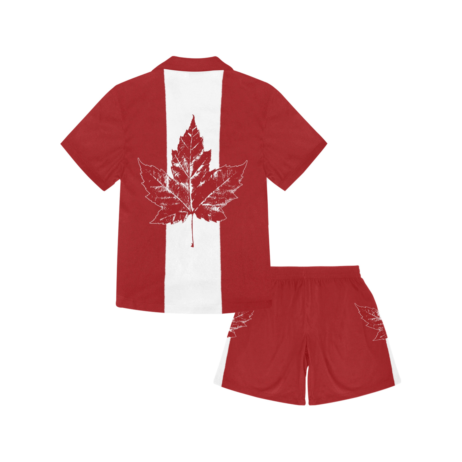 Cool Retro Canada Flag Little Boys' V-Neck Short Pajama Set