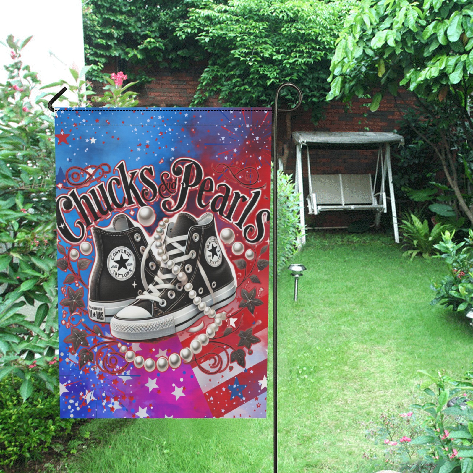 Chucks and Pearls RWB garden flag Garden Flag 12''x18'' (Two Sides Printing)