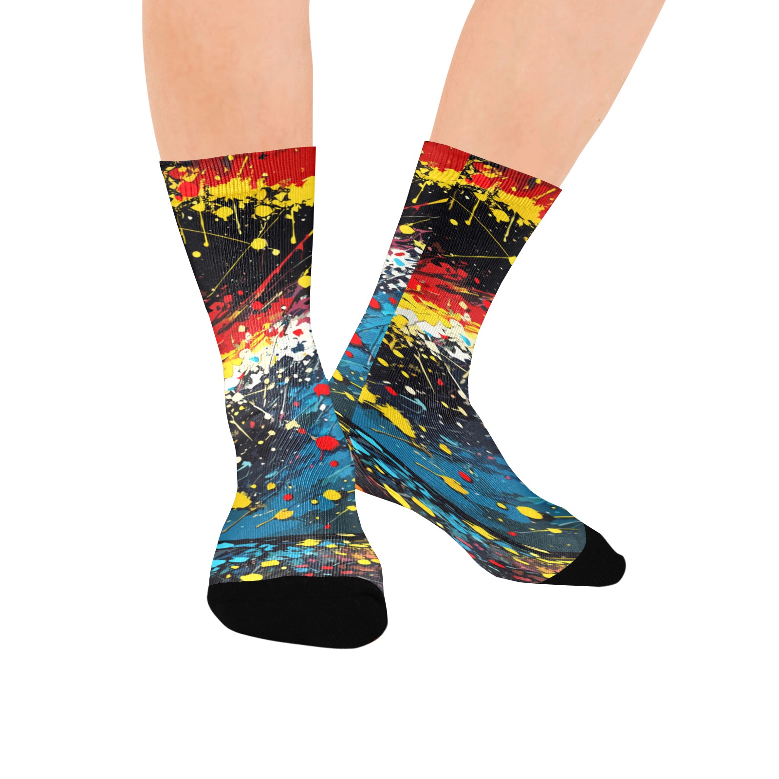 Abstract art of red, black, yellow, blue colors Custom Socks for Women