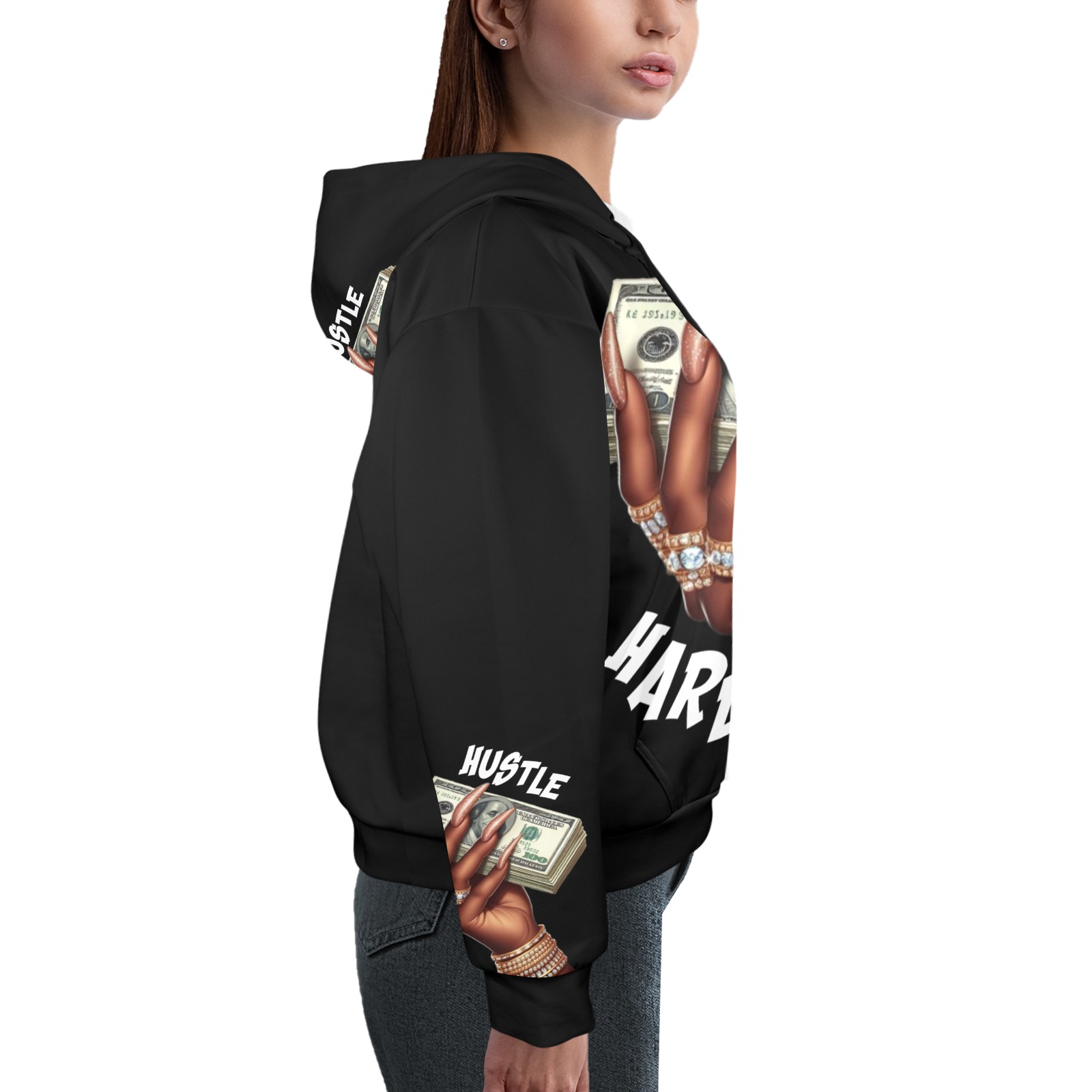Hustle Woman - White Fonts Women's All Over Print Hoodie (Model H61)