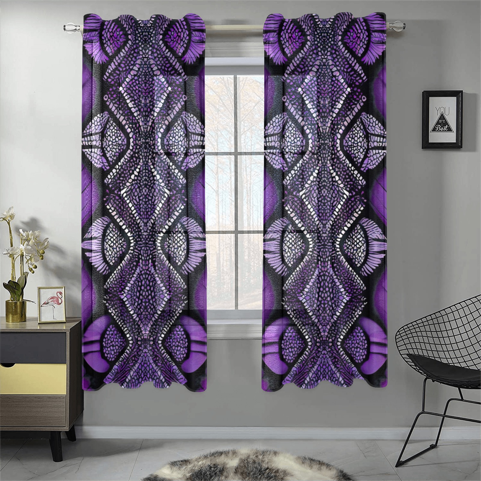 violet and white diamond's Gauze Curtain 28"x63" (Two-Piece)