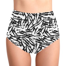 Brush Stroke Black and White High-Waisted Bikini Bottom (Model S34)