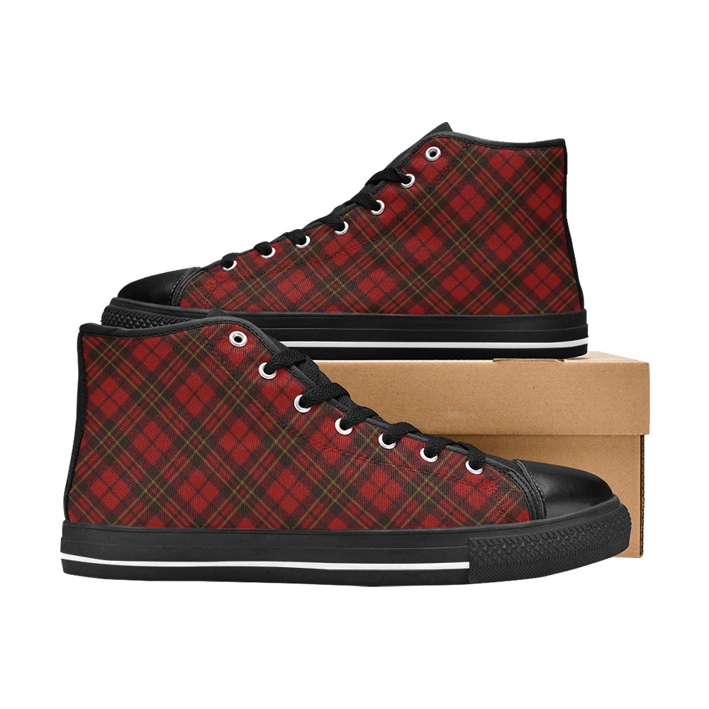 Red tartan plaid winter Christmas pattern holidays Women's Classic High Top Canvas Shoes (Model 017)