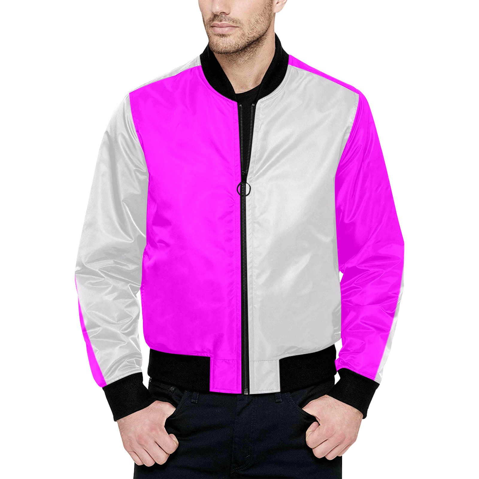 pinkgreyhalf All Over Print Quilted Bomber Jacket for Men (Model H33)