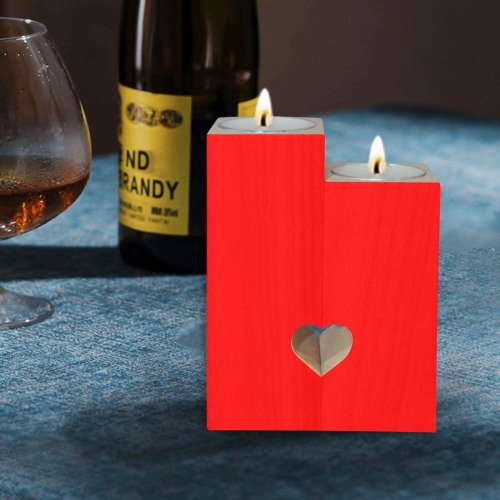 Merry Christmas Red Solid Color Wooden Candle Holder (Without Candle)