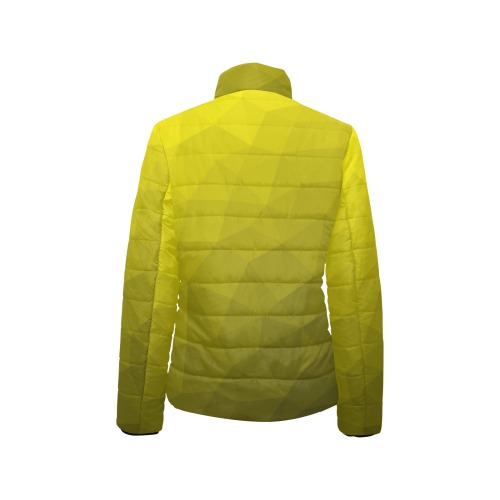 Yellow gradient geometric mesh pattern Women's Stand Collar Padded Jacket (Model H41)