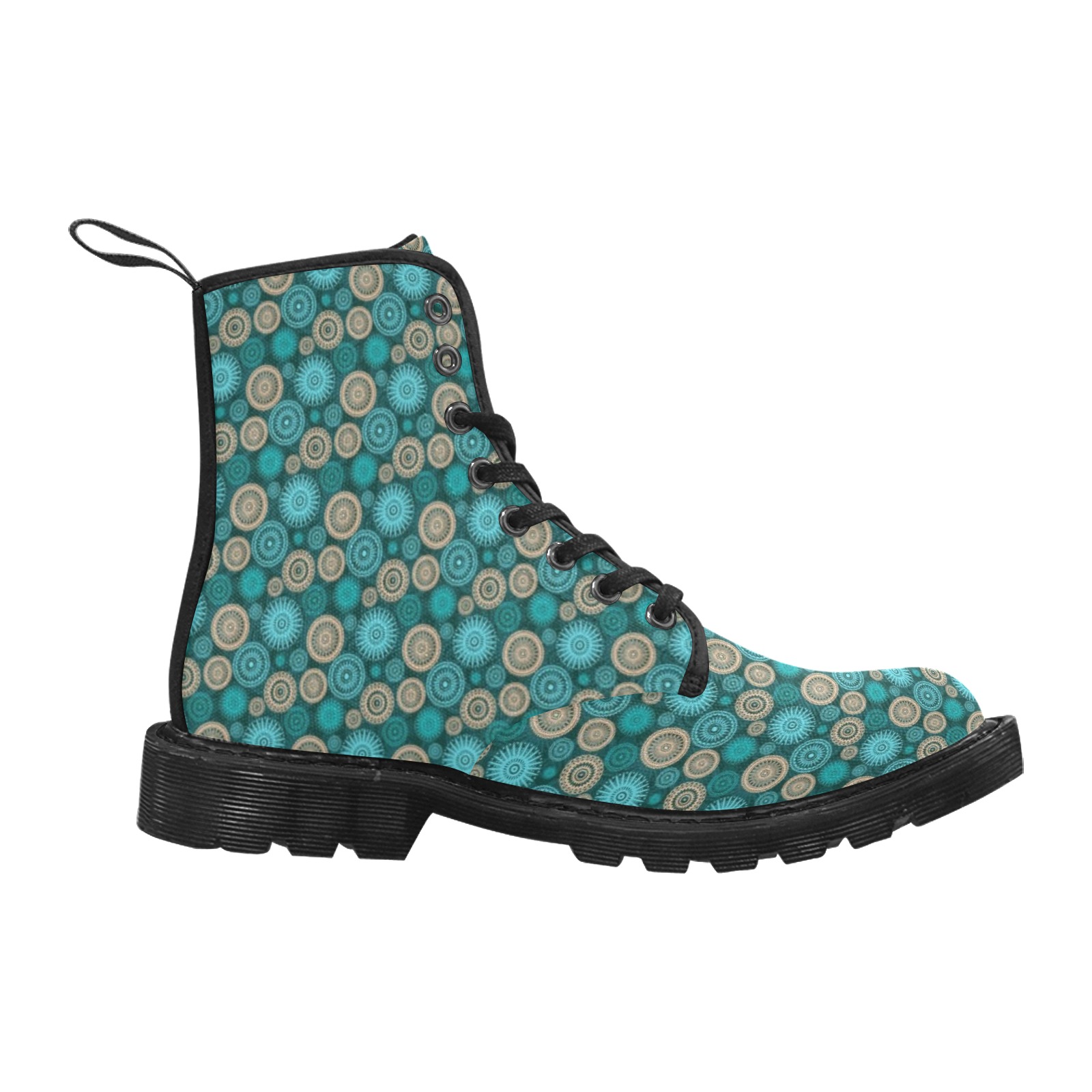 Trendy  Teal Abstract Martin Boots for Men (Black) (Model 1203H)